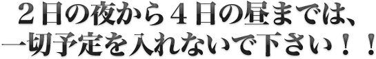 2日の夜から4日の昼までは、一切予定を入れないで下さい！！